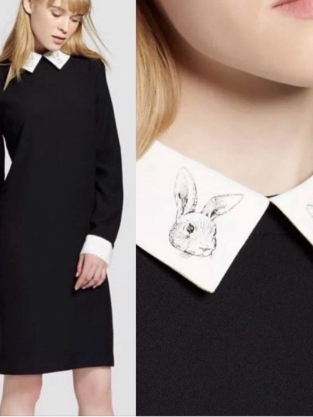 Victoria Beckham Black Shift Dress with White Embroidered Collar
